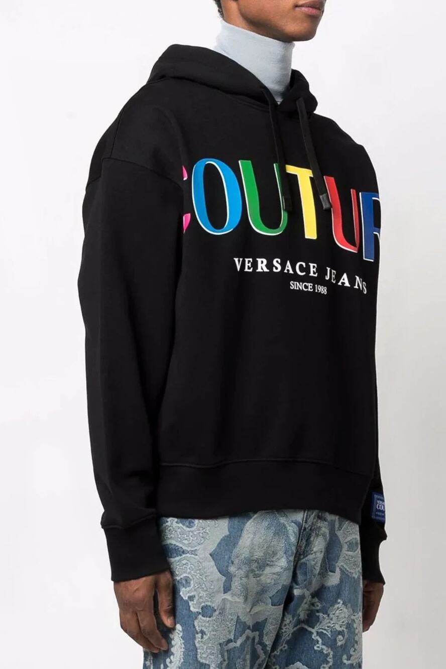 Versace Jeans Couture Black COUTURE Rainbow Logo Hoodie Sweatshirt Medium Luxury